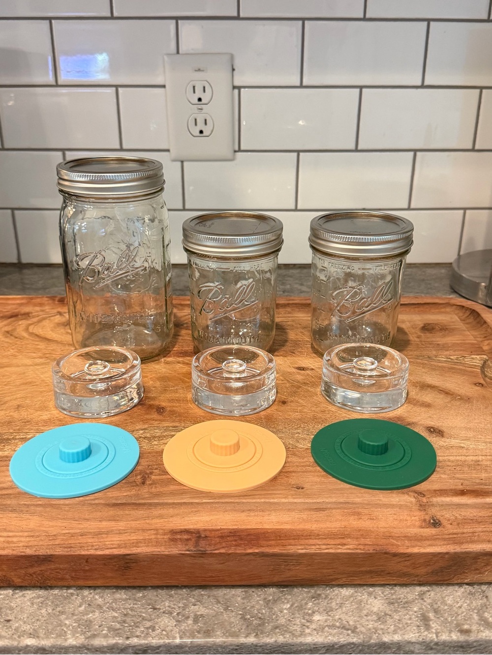 Fermentation Jar Set - 3 Ball Jars + 3 Weights + 3 Pickle Pipes - Unused